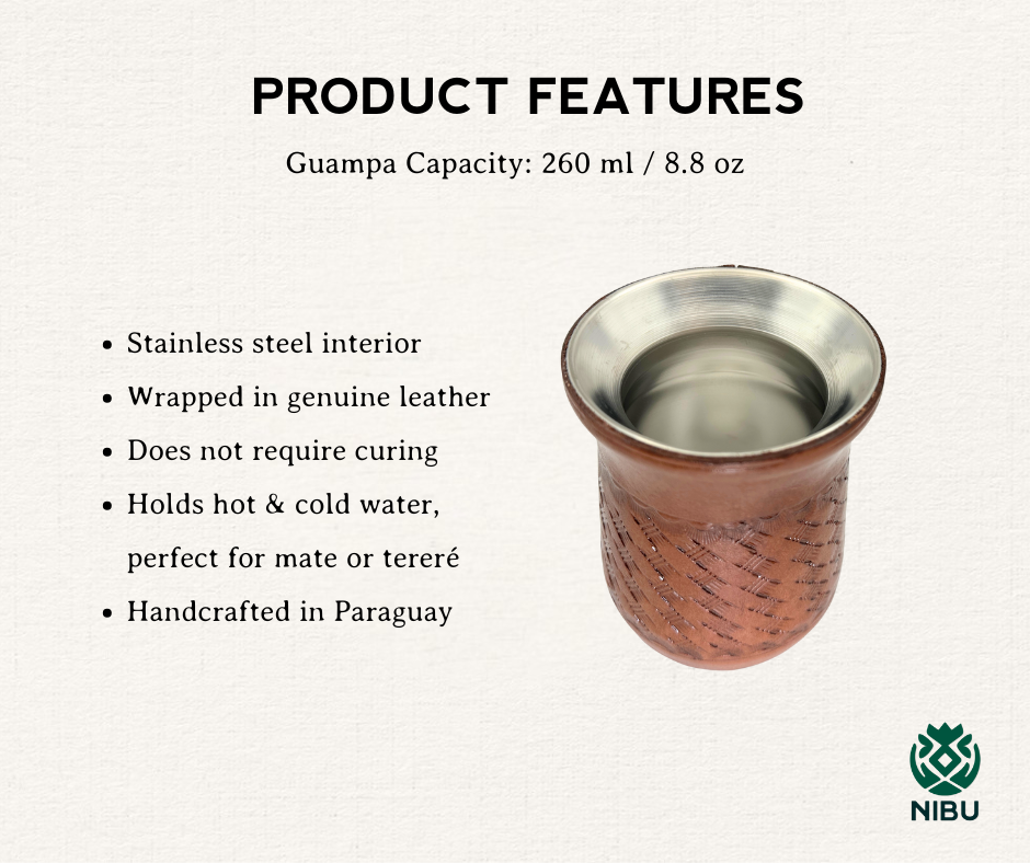 Leather-Wrapped Stainless Steel Yerba Mate Cup with Straw, Cleaning Brush, Brown 260 ml