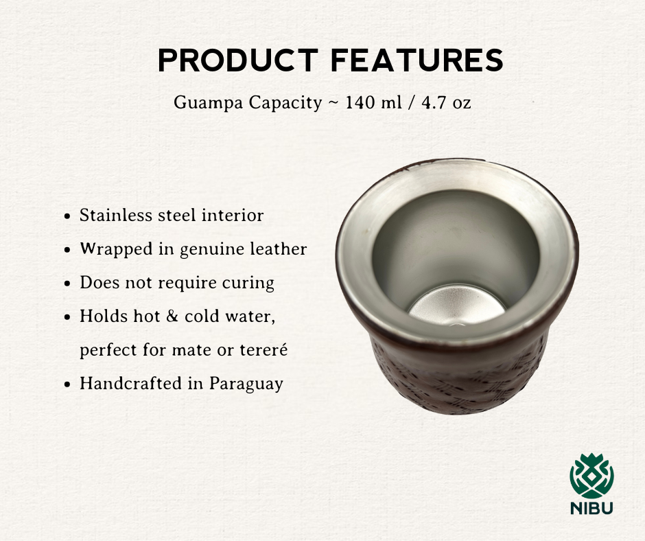 Leather-Wrapped Stainless Steel Yerba Mate Cup with Straw, Cleaning Brush, Brown 140 ml