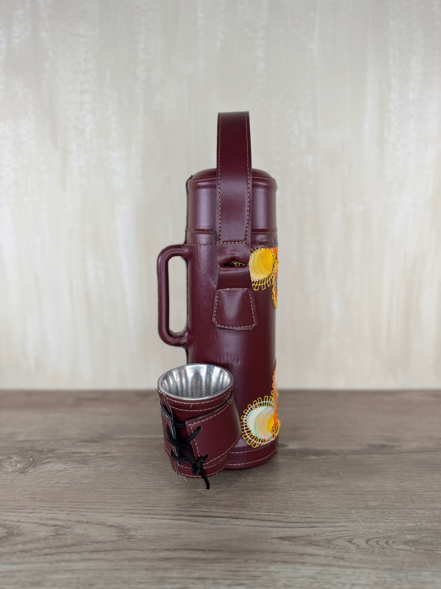 Full Mate Set - Leather Termo, Gourd & Bombilla (Straw) - Ñanduti