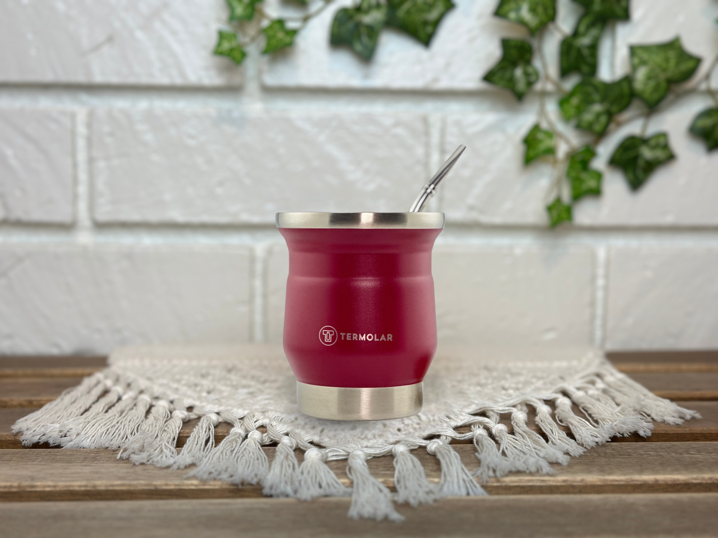 Stainless Steel Yerba Mate Set, Termolar R-Evolucion Flask, Mate Cup, Mate Straw, Burgundy