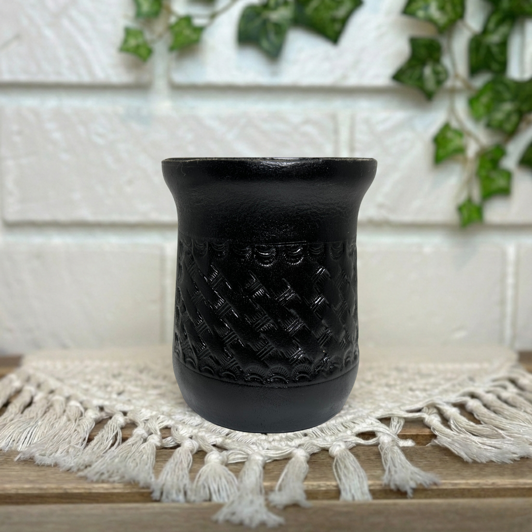 Leather-Wrapped Stainless Steel Yerba Mate Cup with Straw, Cleaning Brush, Black 260 ml