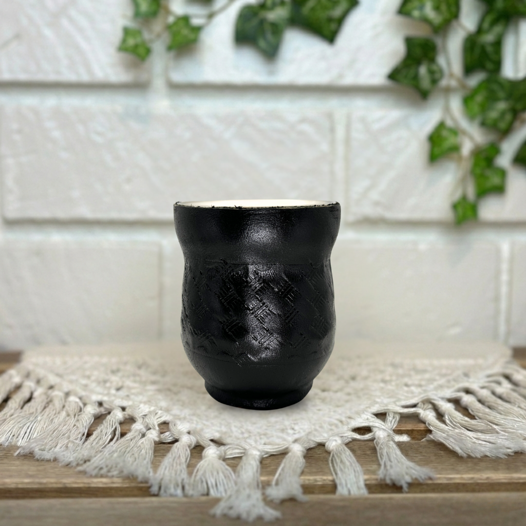 Leather-Wrapped Stainless Steel Yerba Mate Cup with Straw, Cleaning Brush, Black 140 ml